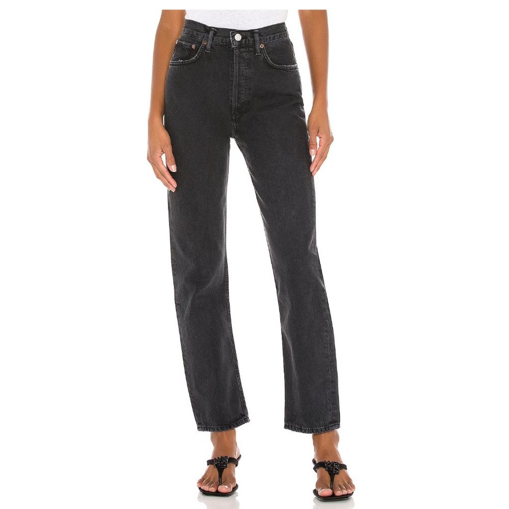 AGOLDE 90's Pinch Waist High Rise Straight Jeans 30" / Size 24 / Black Tea